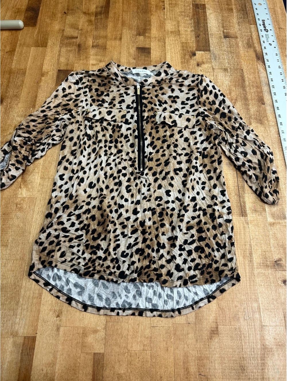 Calvin Klein Women's Medium Animal Print Blouse with Front Zipper